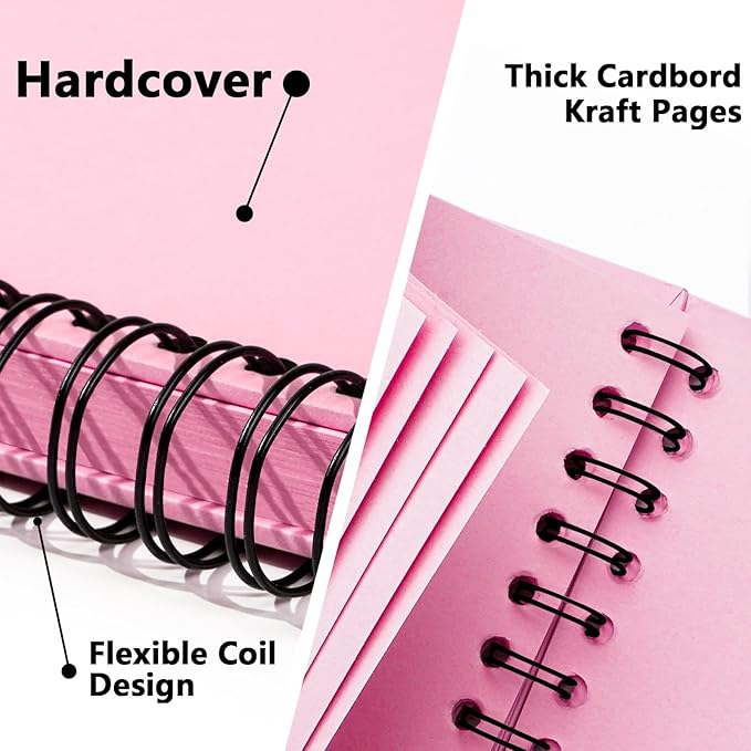 8x8 inch Scrapbook Photo Album DIY Picture Book 40 Pages, Thick Kraft Paper Scrap Book Album with Silk Ribbon Wedding Guest Book Memory Book for Baby, Family, Travel (Pink)