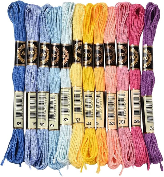 12 Skeins 105 Yards Variegated Embroidery Thread Floss Cross Stitch Threads 6 Strands Colorful Friendship Bracelet String Threads for Jewelry Making Bracelet Knitting Stitching Craft Supply