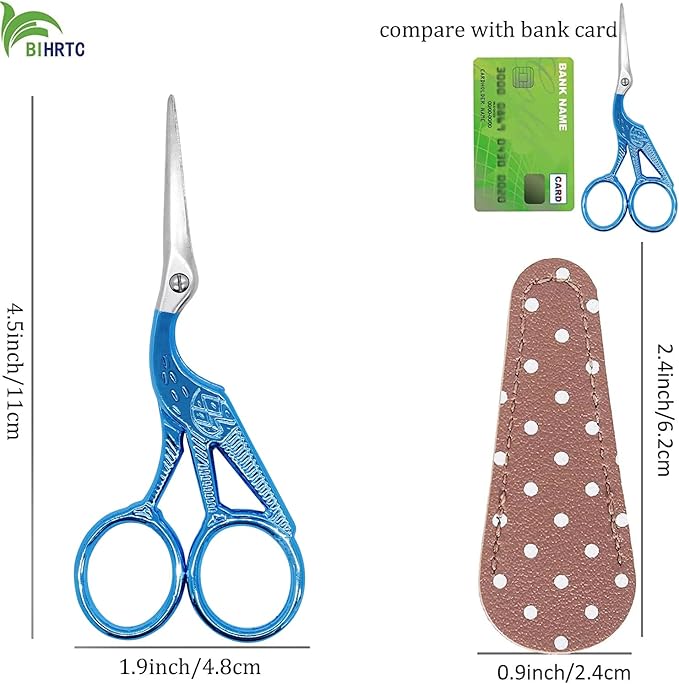 BIHRTC 4.5Inch Small Sewing Scissors Stainless Steel Sharp Tip Scissors with Leather Protect Cover for Embroidery Craft Needle Work Art Work Handcraft Threading