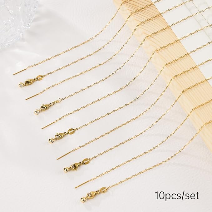GTVOODX 10 Pack Gold Filled Necklace Chain Bulk Adjustable Stainless Steel Dainty Cable Chain for Jewelry Making with Rubber Stopper Beads