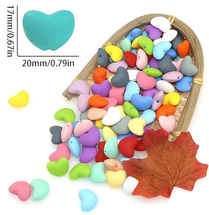 40PCS Heart Silicone Beads Mix Color Silicone Beads Bulk Spacer Beads Colorful Shaped Beads for DIY Craft Garland Keychain Lanyard Necklace Bracelet Jewelry Making Accessories Handmade Crafts