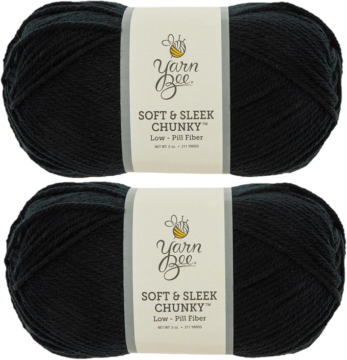 Yarn Bee Soft & Sleek Chunky - 5-Bulky - 100% Low Pill Acrylic, Yarn for Crocheting & Knitting Blankets, Hats, Sweaters, and More, Set of 2, 1 Black