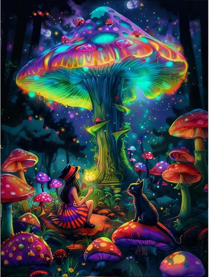 GEEHEIY Mushroom Diamond Art Kits for Adults, 5D Forest Diamond Painting Kits for Beginner, DIY Full Drill Round Gem Art for Home Wall Decor 12 x16 Inch