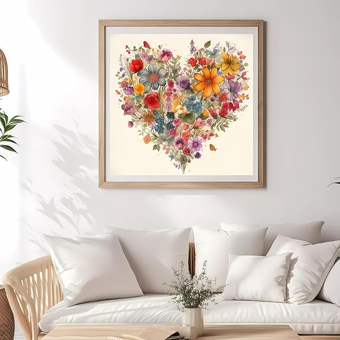 BYGFHLYW 5D Diamond Painting Kits for Adults, Heart Flower Diamond Art Kits for Adults Beginner, DIY Full Drill Diamond Dot Gem Painting for Home Wall Decor 13.78x13.78inch