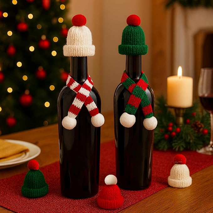 30 Pcs Mini Christmas Hats and Scarf Set – Small Santa Hats for Crafts, Mini Santa Hats for Dolls, Mini Snowman Hats & Finger Scarves, Tiny Christmas Hats for Mini Trees, DIY Christmas Decorations Kit