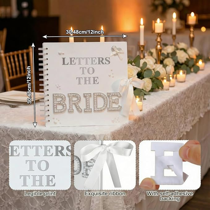 Wukfuiui Letters to The Bride Scrapbook 12 x 12 Inch Wedding Photo Album Kit DIY Guest Book for Bride with Metallic Pens Pearl Stickers Memory Book with Thick Paper for Letters Bridal Shower Gifts