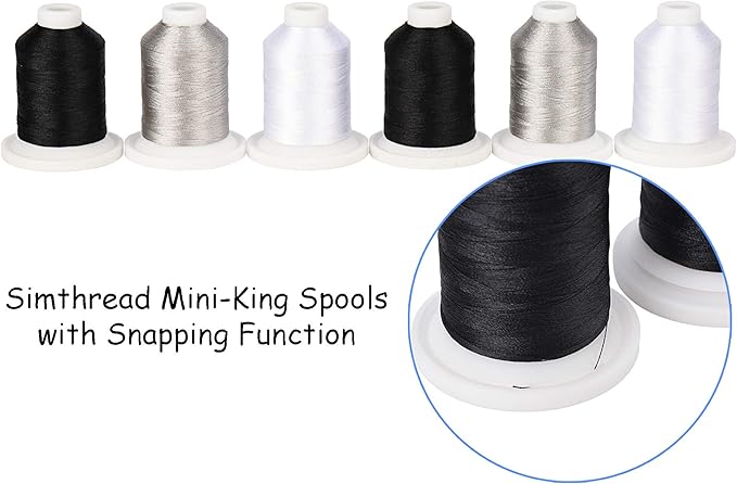 Simthread Embroidery Machine Thread Kit 800Y 21 Spools Black White and Silver Grey Colors for Professional Embroidery Design