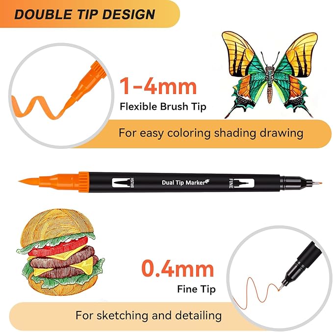 Dual Markers Brush Pens for Adult Coloring Books, 72 Colors Art Marker Set with Fine & Brush Tip Pen for Bullet Journaling, Coloring, Drawing, Hand Lettering, Calligraphy, Art Supplies