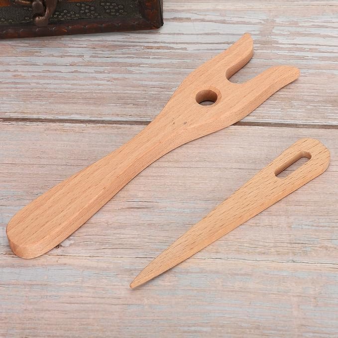 Cunyuer Lucet Fork, Knitting Fork, 2 Pack Knitting Fork & Eye Weaving Needles Kit, Wooden Weaving Tools for Bracelet Necklace Braided DIY Tools