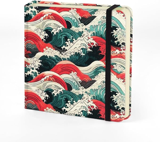 Mifuner Small Square 4.8x4.8 80gsm Mini Notebooks Blank Pages Sketchbooks Travel Journal Pocket Hardcover Paint Writing Notebook Blank Diary Memo Planner Sketchbook Fabric Cover, Sea Wave