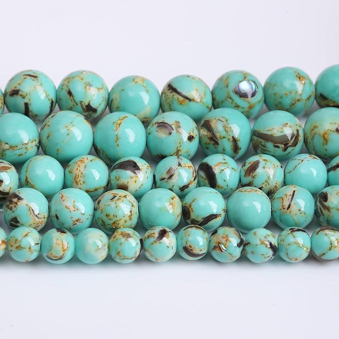 90pcs 4mm Turquoise Beads with Mother of Pearl Blue Howlite Shell Turquoises Stone Round Beads for Jewelry Making Bracelet