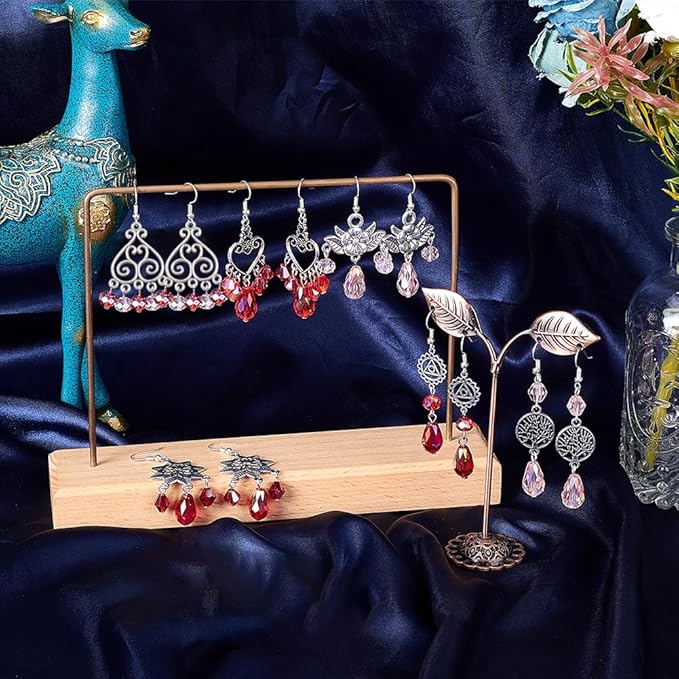 SUNNYCLUE 1 Box DIY 10 Pairs Red Beads Chandelier Dangle Earring Making Kit Flat Round Celtic Knot Flower Tree Snowflake Heart Component Links Teardrop Electroplate Glass Beads for Jewelry Beginners