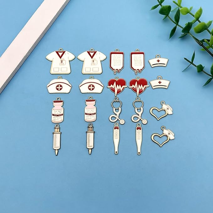 Youdiyla 60pcs Alloy enamel medical nurse series Pendant Jewelry Making DIY Keychain Earrings Pendant Various Design Charms for Jewelry Making Bracelets Necklace (SN752)