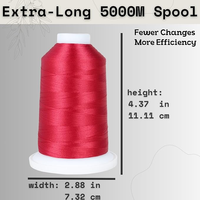 Simthread Trilobal Polyester Thread – 5000M (5500yds) No.40 – Super Sheen, Tangle-Free – Built-in Thread Lock Spool – Compatible with Brother, Singer, Janome & More, Red-800