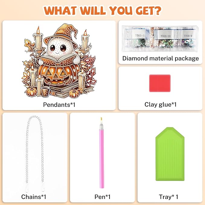 Bowetile Halloween Diamond Art Hanging Kits for Adults, Ghost Diamond Art Suncatchers, 5D Special Shape Diamond Painting Pendant Window Ornament Halloween Gifts for Home Door Wall Decor