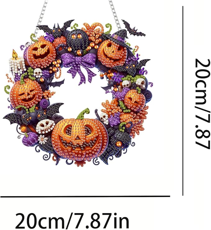 RYMILIE Diamond Art Hanging Kit for Adult,Special Shaped Rhinestone,Double Sided 5D DIY Acrylic Diamond Art Painting Window Pendants Home Garden Wall Hanging Kits Hanging Ornament (Halloween Pumpkin)