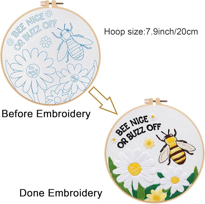 Louise Maelys Embroidery Kits for Beginners,Cross Stitch Kit for Adults,DIY Needlepoint with Bee Daisy Flowers Pattern