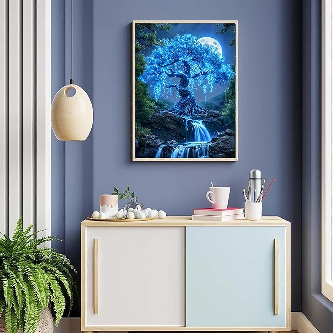 ijbnhd Tree of Life Diamond Art Kits for Adults, Tree of Life Diamond Painting Kits for Beginners, Round Full Drill Blue Scene Gem Art Crafts for Home Decor 12x16 inch