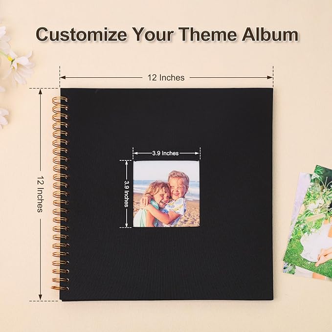 Scrapbook Photo Album 12x12 Inches 80 Pages Hardcover Kraft Paper Linen Cover Scrap Book Memory Book DIY Scrapbook Albums for Wedding Baby Boyfriend Travel Anniversary Family, Black