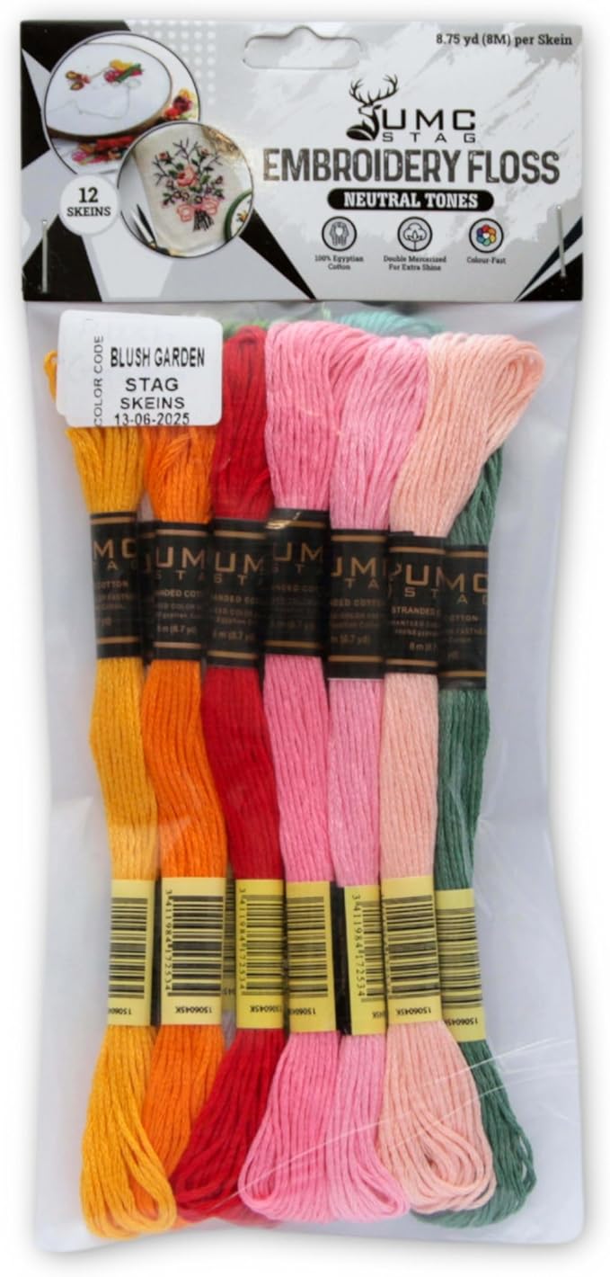 Pack of 50 Popular Colours Premium Embroidery Thread | 100% Egyptian Cotton Premium Skeins | Cross Stitch Embroidery Floss | Oeko TEX Certified| (12, Blush Garden)