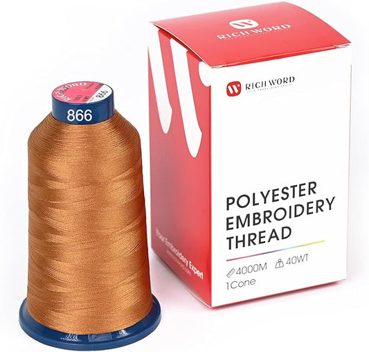 Poolin Embroidery Machine Thread Richword Selected Brown 4000M 40WT Polyester Embroidery Thread – Smooth, Strong Single Spool for Home & Commercial Machines 0866