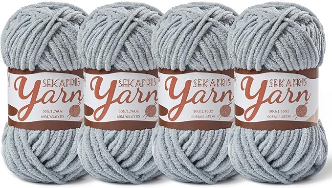4 Pack Fluffy Velvet Yarn for Crocheting，Baby Blanket Yarn for Crocheting Soft，200g(262.4yds) Amigurumi Yarns，Plush Chenille Crochet Yarns，Puzzle Yarn for Crochet Weaving Craft(4 Grayish)
