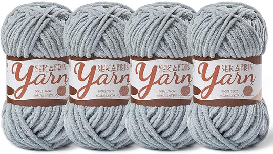 4 Pack Fluffy Velvet Yarn for Crocheting，Baby Blanket Yarn for Crocheting Soft，200g(262.4yds) Amigurumi Yarns，Plush Chenille Crochet Yarns，Puzzle Yarn for Crochet Weaving Craft(4 Grayish)