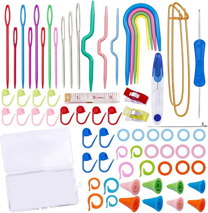 JUPEAN Complete Knitting Accessories, Knitting Supplies Kit with Stitch Markers Plastic Sewing Needles Cable Needles for Sewing and Weaving