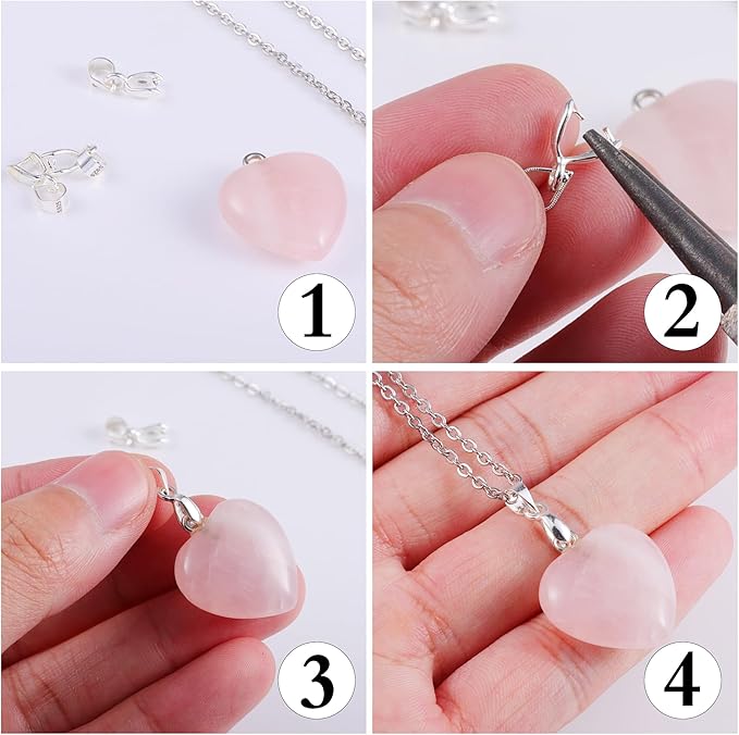 925 Sterling Silver Pinch Bail Clasp, 6 Pcs Hypoallergenic White Gold Plated Slider Necklace Pendant Pinch Clip with Open Loop Snap Bail Necklace Pendant Clasp Connectors for Jewelry Making