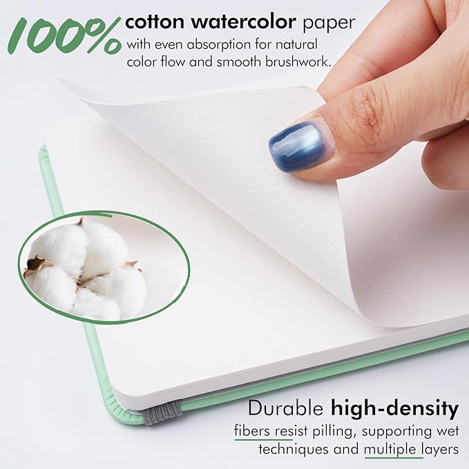 Watercolor Journal, Fuumuui 4"x6" Watercolor Sketchbook with 24 Sheets 140 LB (300 GSM) Cotton Paper for Painting, Drawing, Art Journaling, Sketchbook As Travel Notebook