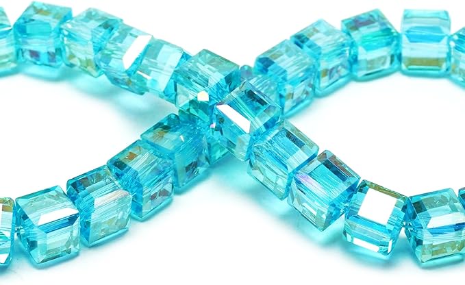 6mm Sparkle Cube Crystal Beads for Jewelry Making - Faceted Spacer Beads for Bracelets(94-100pcs, Sea Blue AB)
