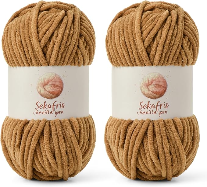 2 Pack Chunky Chenille Yarn for Crocheting, Baby Yarn for Crocheting Soft Blanket, 174.9 yds /7 oz Crochet Yarn, Bulky 5 Amigurumi Yarns, Fluffy Velvet Yarns for Knitting Crafts (2 Brown)