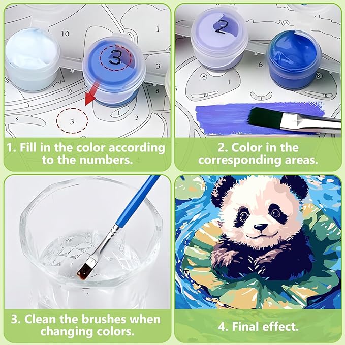 Reivworl Paint by Numbers Kit for Kids - with Frame and Easel, Panda Paint by Number Kids Age 6-8-12 Boys Girls, Paint by Numbers for Gifts and Decor (9.5X12Inch)