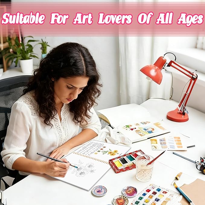 3Pcs Watercolor Workbook - Coloring Book for Beginner, Coloring Books for Adults with Step by Step,3 Essential Adult Coloring Book Themes, Exploration Gift for Adults Teens