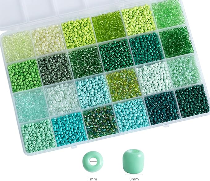 Green Colors 3mm Seed Beads, 5200Pcs Glass Seed Beads Kit with Storage Box for DIY Necklace Bracelet Crafts
