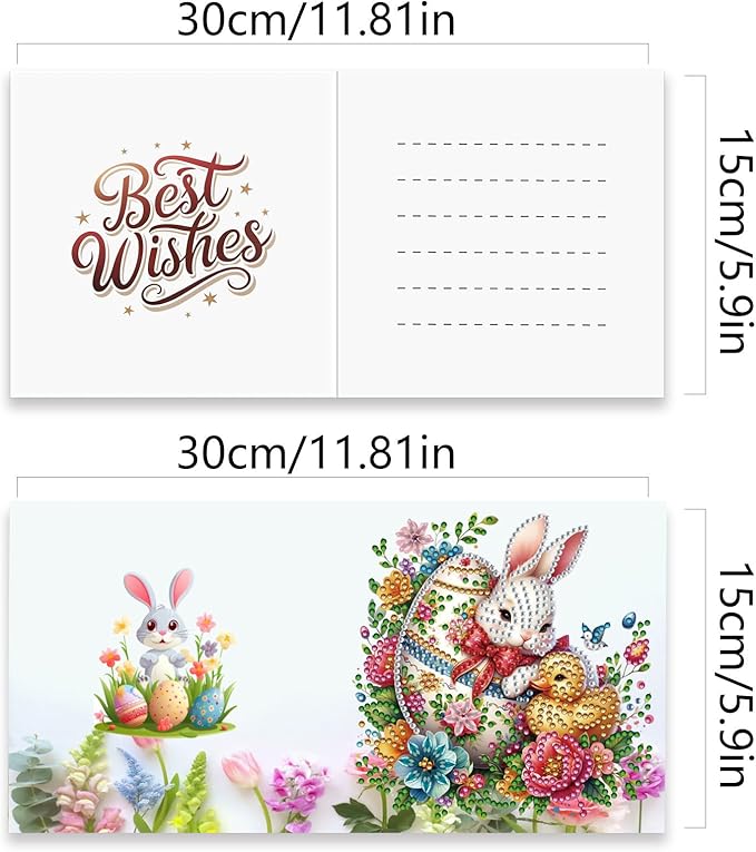 YOKUSHI 12 PCS Easter Diamond Art Painting Greeting Cards, Rabbit Craft DIY Card Making Kits for Adults Gifts (Easter)