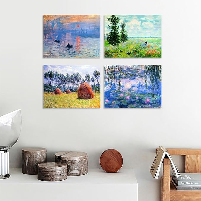 Muzagroo Art DIY Diamond Painting Kits for Adults, 5D Diamond Art Kits for Beginners Paint by Diamond, Monet Diamond Arts and Crafts for Living Room Bedroom 4 PCS Wall Art