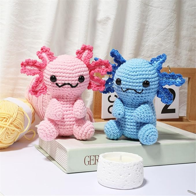 Milaflora 2Pack Axolotl Crochet Kit for Beginners Adults, DIY Crochet Animal Kit with Step-by-Step Video Tutorials, Crocheting Kits for Starters, Beginner Crochet Kit for Adults
