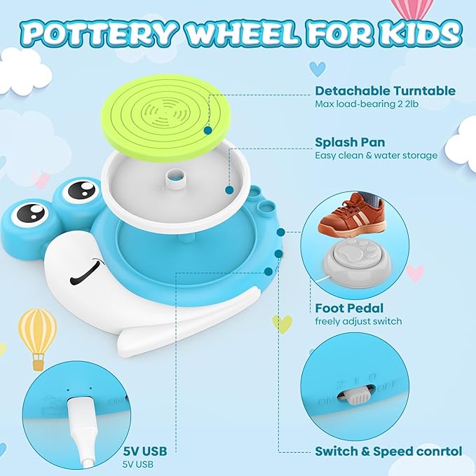 Pottery Wheel for Kids with 3 Clay Kits & Painting Supplies, Complete Arts and Crafts for Kids Ages 8-12, Mini Pottery Studio Toys for Ages 8-13, Ideal Christmas Birthday Gift for Grandkids Boys Girls