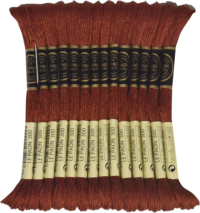 LE PAON Embroidery Floss, 14-Pack Six Strands 100% Long Staple Cotton Embroidery Thread, 8.7-Yard，Color Number：300, Mahogany