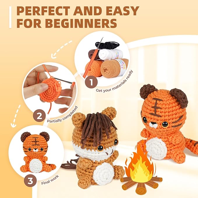 MOREJMTT Crochet Kit for Beginners, Learn to Crochet, Include Easy Knitting Soft Yarn, Step-by-Step Video Tutorial, Hook, Holiday Birthday Gift for Adults (Tiger & Stallion)