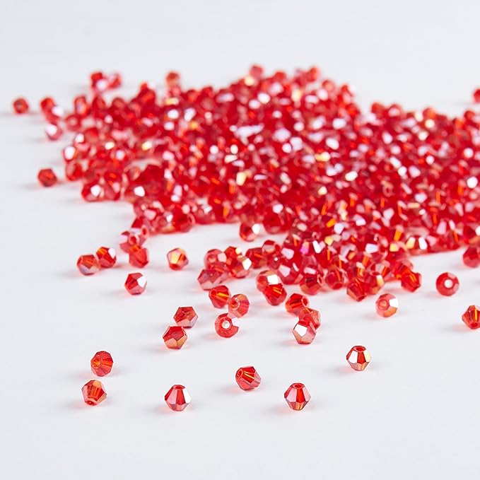 laopottbeads 1100pcs red 4mm bicone crystal beads for jewelry making – faceted glass beads for diy bracelets, necklaces, earrings, suncatchers, crafts, and loc sprinkles