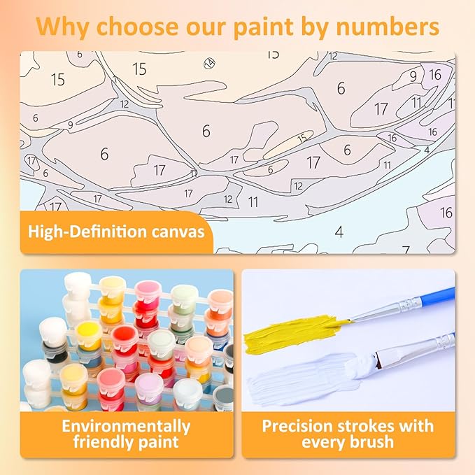 Paint by Numbers Kit for Kids with Frame, Cow Paint by Numbers for Kids Ages 4-8-12, DIY Cow Acrylic Oil Painting for Home Wall Art Decor Gift 7.8x7.8 inch (with Frame Easel)
