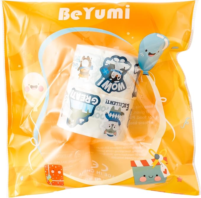 beyumi winter polar animal sticker - 1000pcs teacher reward stickers in 2 rolls cute arctic animal motivational positive xmas decal waterproof vinyl school classroom office bottle party decor for kids
