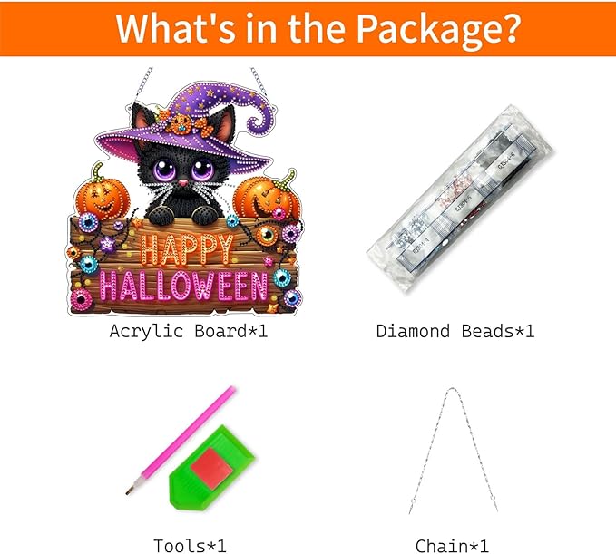 VODAPYC Halloween Diamond Art Hanging Kits for Adults, Double Sided DIY Special Shaped Diamonds Art Window Pendant Ornament for Home Decor(Black Cat)