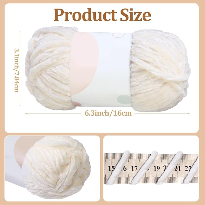 Xinnun 12 Skeins 1116 Yards Chenille Velvet Soft Thick Plush Yarn Bulk for Crocheting Knitting Blanket DIY Weaving Craft, 6mm, 3.5 Oz/Skein(Elegant Color)