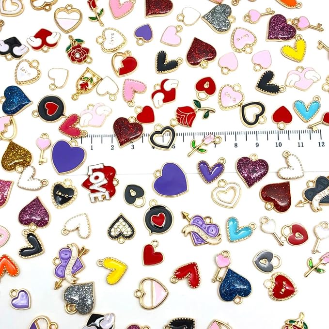WOCRAFT 120pcs Assorted Enamel Bracelet Heart Rose Flower Charms for Jewelry Making Crafts,Valentine's Day Mother's Day Wedding Day Charms DIY Necklace Bracelet Keychain Crafting Kit (SN813)