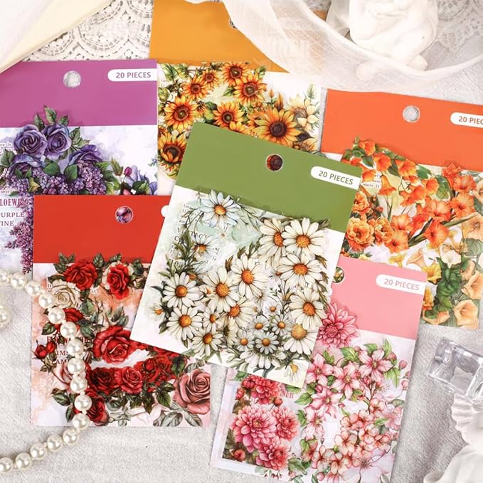 120pcs Flower Corner Series Sticker Pack, PET Flower Stickers for Scrapbooking Journaling Colorful Flowers Scrapbook Stickers Aesthetic Decor Scrapbook Kit Floral Sticker Set Junk Journal Supplies