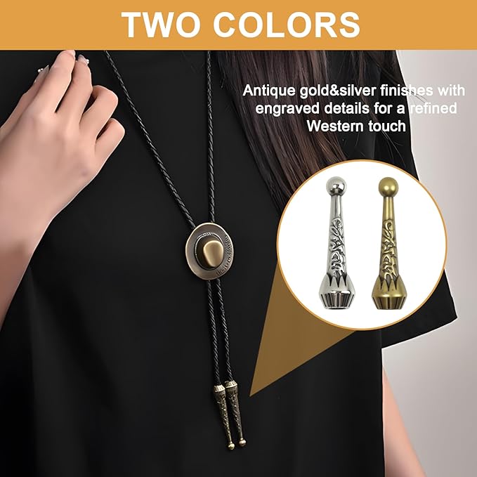 36 Pcs Bolo Tie Findings Kit with 12 Silver End Tips 12 Bronze End Tips 6 Silver Slides 6 Bronze Slides for Jewelry Making Cowboy Ties Necklace Ends DIY Accessories (36 Pcs Bolo Tie Findings Kit)