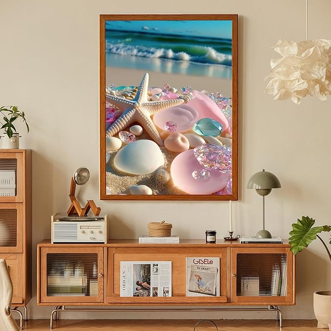 Fountor Beach Diamond Art Kits for Adults, Sea Stone Diamond Painting Kits for Adults Beginners, DIY 5D Beach Landscape Diamond Painting with Round Gem Art Kits for Gift Home Wall Decor 12x16 Inch